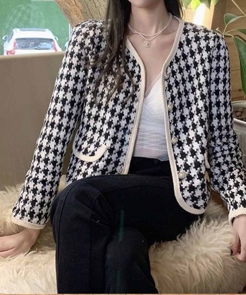 NANEA(ナネア)の「ノーカラーツイードジャケット(ノーカラージャケット・レディース・ホワイト/ブラック・SMALL/LARGE/MEDIUM)」の14枚目の写真