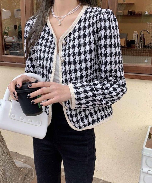 NANEA(ナネア)の「ノーカラーツイードジャケット(ノーカラージャケット・レディース・ホワイト/ブラック・SMALL/LARGE/MEDIUM)」の15枚目の写真