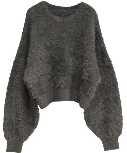 Social GIRL（ソーシャルガール）の「シャギーラウンドニットプルオーバー（ニット/セーター・レディース・チャコールグレー/ブルー/ブラック/アイボリー/パープル/ブラウン/ホワイト×ブラック/サックスブルー/オフホワイト・M）」の5枚目の写真