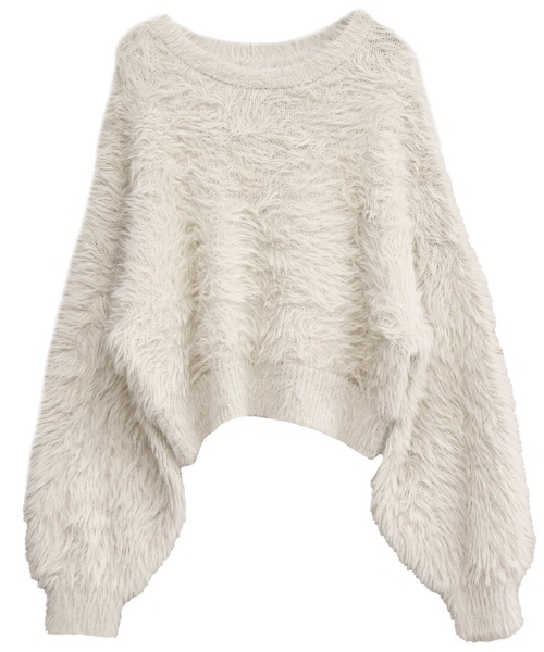 Social GIRL（ソーシャルガール）の「シャギーラウンドニットプルオーバー（ニット/セーター・レディース・チャコールグレー/ブルー/ブラック/アイボリー/パープル/ブラウン/ホワイト×ブラック/サックスブルー/オフホワイト・M）」の2枚目の写真