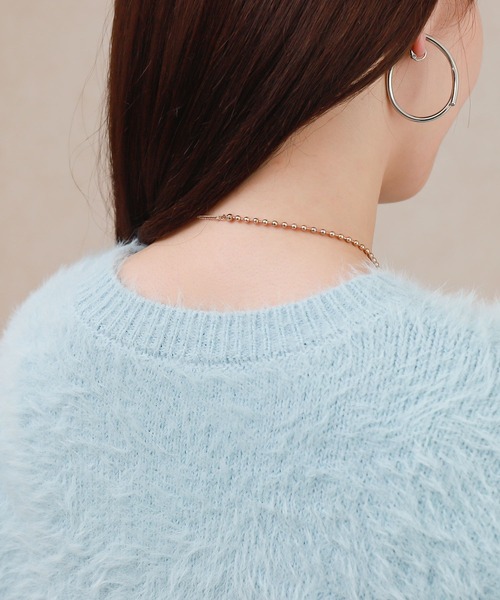 Social GIRL（ソーシャルガール）の「シャギーラウンドニットプルオーバー（ニット/セーター・レディース・チャコールグレー/ブルー/ブラック/アイボリー/パープル/ブラウン/ホワイト×ブラック/サックスブルー/オフホワイト・M）」の11枚目の写真