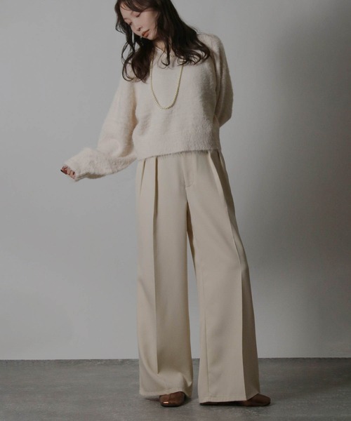 Social GIRL（ソーシャルガール）の「シャギーラウンドニットプルオーバー（ニット/セーター・レディース・チャコールグレー/ブルー/ブラック/アイボリー/パープル/ブラウン/ホワイト×ブラック/サックスブルー/オフホワイト・M）」の21枚目の写真