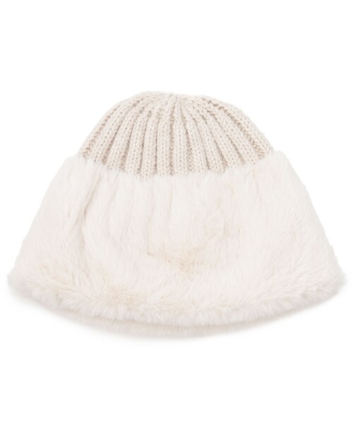 OPAQUE.CLIP（オペークドットクリップ）の「◆フェイクファー付きニットワッチ（ニットキャップ/ビーニー・レディース・ブラック/オフホワイト・00）」の2枚目の写真