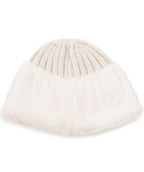 OPAQUE.CLIP（オペークドットクリップ）の「◆フェイクファー付きニットワッチ（ニットキャップ/ビーニー・レディース・ブラック/オフホワイト・00）」の4枚目の写真