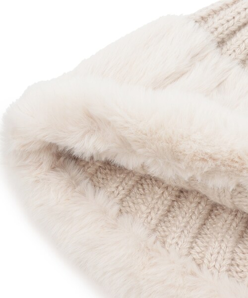 OPAQUE.CLIP（オペークドットクリップ）の「◆フェイクファー付きニットワッチ（ニットキャップ/ビーニー・レディース・ブラック/オフホワイト・00）」の6枚目の写真
