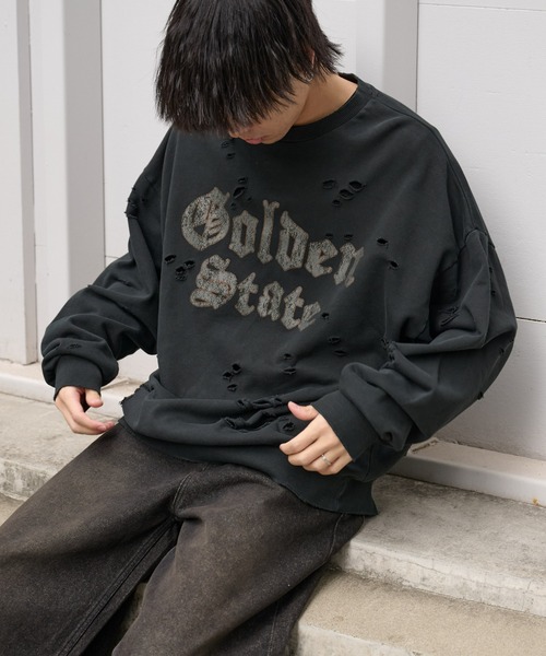 COLONY 2139（コロニートゥーワンスリーナイン）の「ピグメントダメージ裏毛クルー（GS）（スウェット・メンズ・アイボリー/レッド/ブラック・LARGE/MEDIUM）」の2枚目の写真