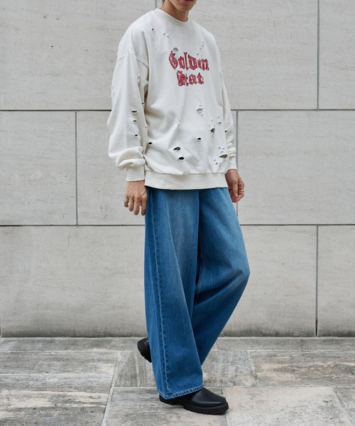 COLONY 2139（コロニートゥーワンスリーナイン）の「ピグメントダメージ裏毛クルー（GS）（スウェット・メンズ・アイボリー/レッド/ブラック・LARGE/MEDIUM）」の5枚目の写真