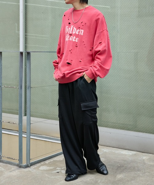 COLONY 2139（コロニートゥーワンスリーナイン）の「ピグメントダメージ裏毛クルー（GS）（スウェット・メンズ・アイボリー/レッド/ブラック・LARGE/MEDIUM）」の6枚目の写真