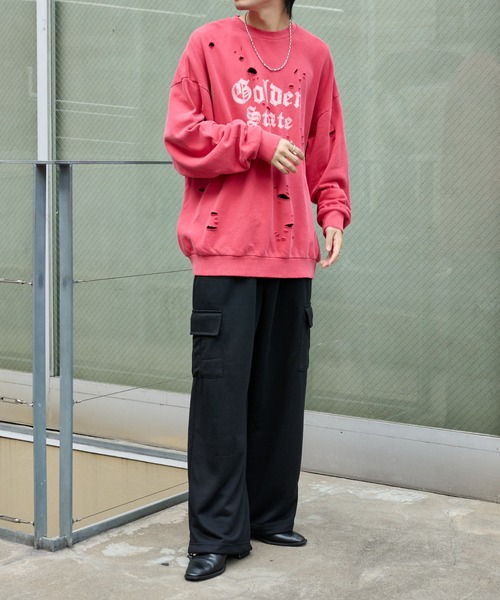 COLONY 2139（コロニートゥーワンスリーナイン）の「ピグメントダメージ裏毛クルー（GS）（スウェット・メンズ・アイボリー/レッド/ブラック・LARGE/MEDIUM）」の10枚目の写真