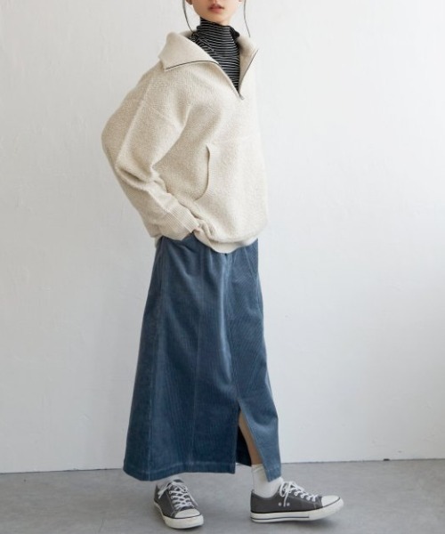 LBC(エルビーシー)の「コーデュロイIラインスカート(スカート・レディース・チャコールグレー/オフホワイト/ブルー/ダークオリーブ・M/L)」の9枚目の写真