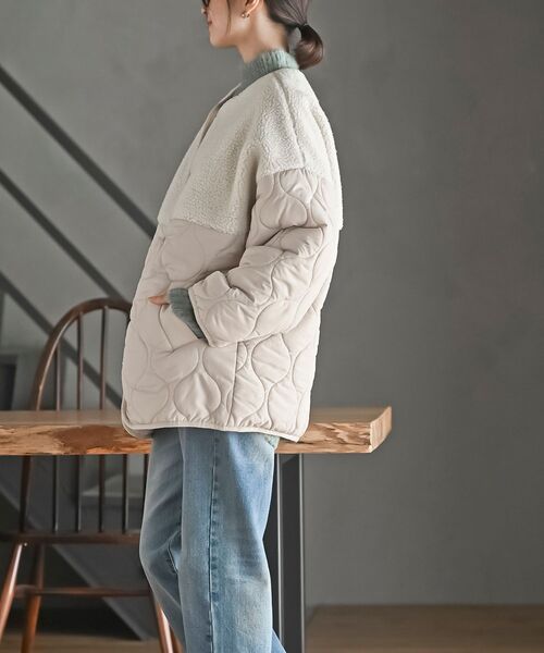 rps(アールピーエス)の「ボア切替キルトジャケット(ノーカラージャケット・レディース・ブラック/アイボリー/カーキ・フリー)」の5枚目の写真