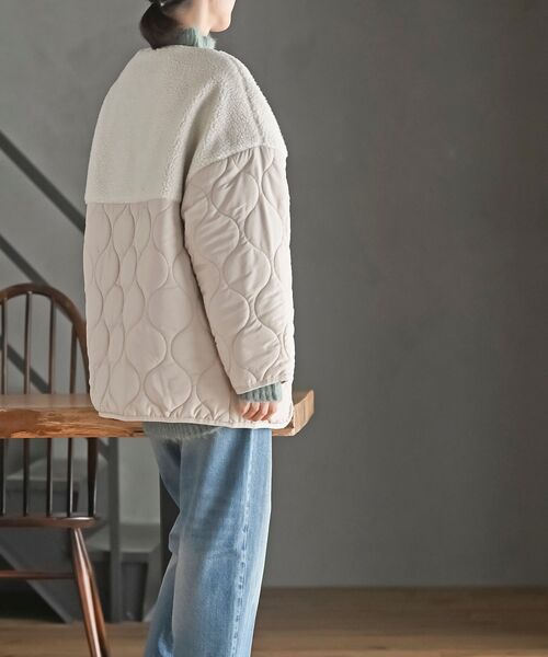 rps(アールピーエス)の「ボア切替キルトジャケット(ノーカラージャケット・レディース・ブラック/アイボリー/カーキ・フリー)」の6枚目の写真