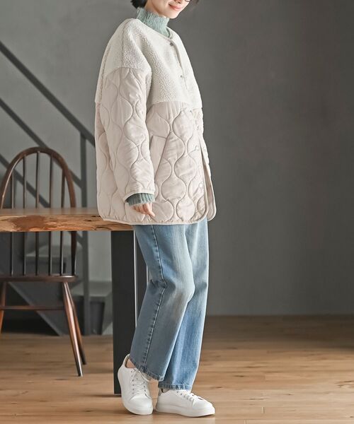 rps(アールピーエス)の「ボア切替キルトジャケット(ノーカラージャケット・レディース・ブラック/アイボリー/カーキ・フリー)」の7枚目の写真