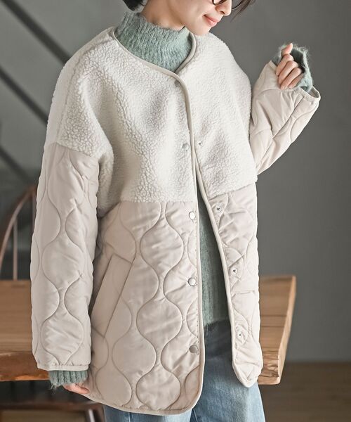 rps(アールピーエス)の「ボア切替キルトジャケット(ノーカラージャケット・レディース・ブラック/アイボリー/カーキ・フリー)」の8枚目の写真