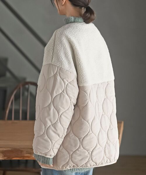 rps(アールピーエス)の「ボア切替キルトジャケット(ノーカラージャケット・レディース・ブラック/アイボリー/カーキ・フリー)」の10枚目の写真