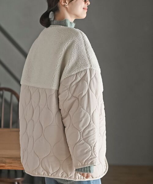 rps(アールピーエス)の「ボア切替キルトジャケット(ノーカラージャケット・レディース・ブラック/アイボリー/カーキ・フリー)」の11枚目の写真