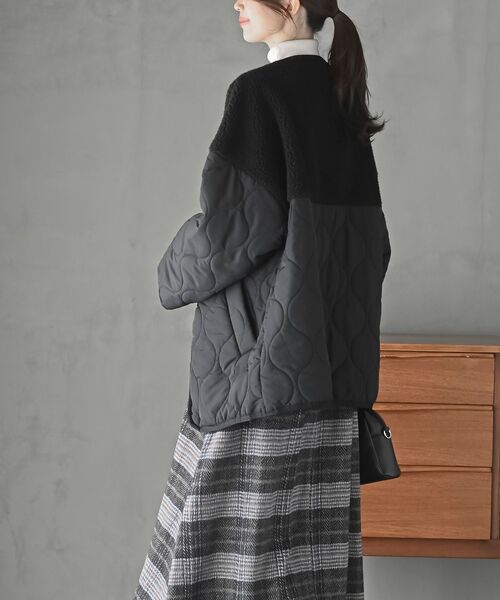 rps(アールピーエス)の「ボア切替キルトジャケット(ノーカラージャケット・レディース・ブラック/アイボリー/カーキ・フリー)」の13枚目の写真