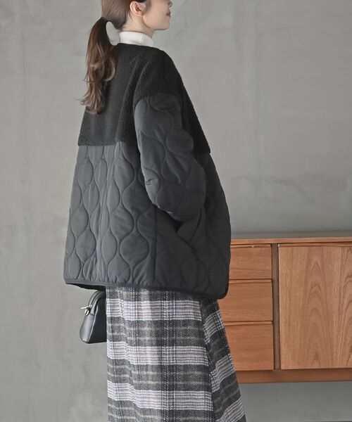 rps(アールピーエス)の「ボア切替キルトジャケット(ノーカラージャケット・レディース・ブラック/アイボリー/カーキ・フリー)」の14枚目の写真