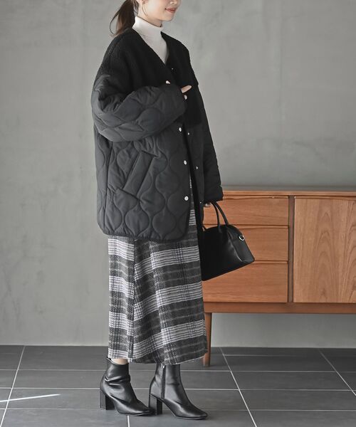 rps(アールピーエス)の「ボア切替キルトジャケット(ノーカラージャケット・レディース・ブラック/アイボリー/カーキ・フリー)」の15枚目の写真