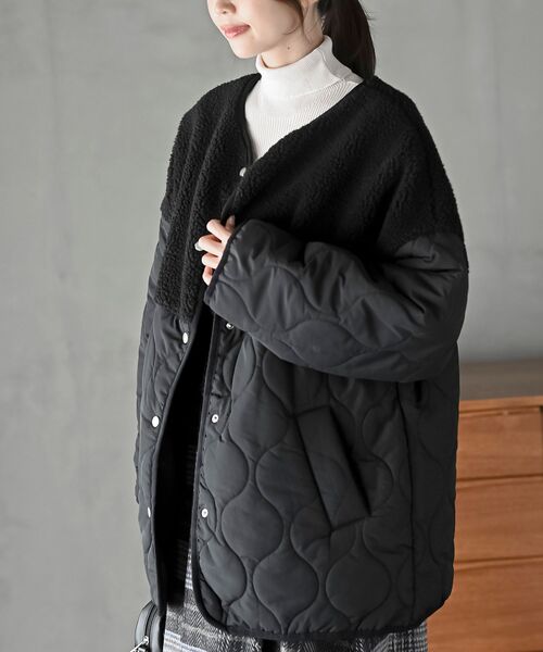 rps(アールピーエス)の「ボア切替キルトジャケット(ノーカラージャケット・レディース・ブラック/アイボリー/カーキ・フリー)」の16枚目の写真