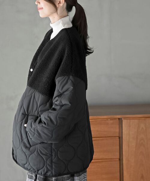 rps(アールピーエス)の「ボア切替キルトジャケット(ノーカラージャケット・レディース・ブラック/アイボリー/カーキ・フリー)」の17枚目の写真