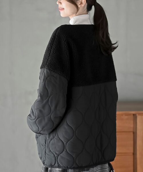 rps(アールピーエス)の「ボア切替キルトジャケット(ノーカラージャケット・レディース・ブラック/アイボリー/カーキ・フリー)」の18枚目の写真