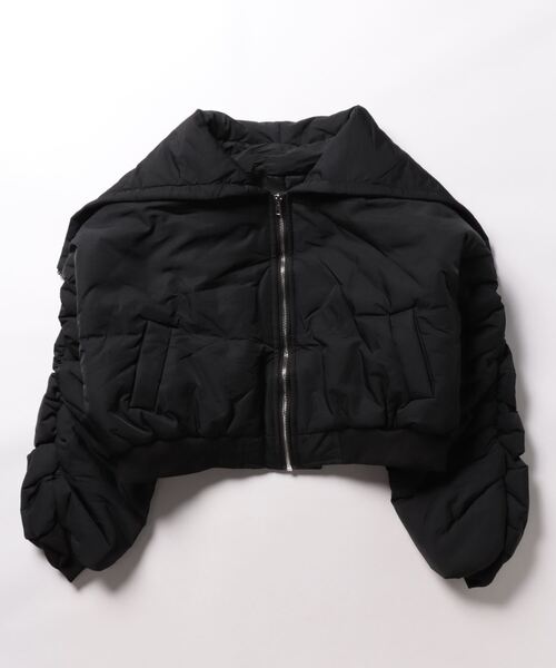 ULEULA（ウルア）の「シャーリング中綿ショートブルゾン（ブルゾン・レディース・カーキ/ブラック・FREE）」の5枚目の写真