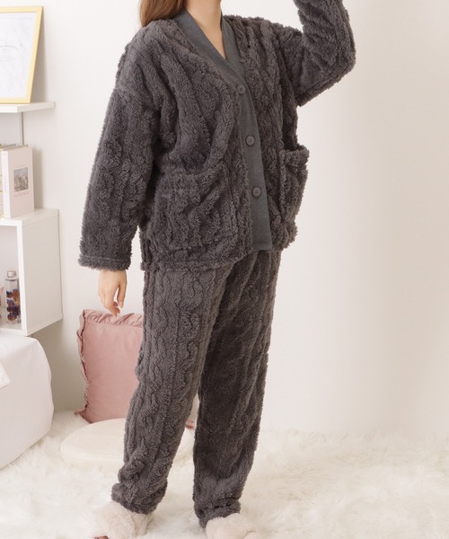 Lace Ladies(レースレディース)の「Vネックケーブル柄フランネルルームウエア(ルームウェア/パジャマ・レディース・アイボリー/グレー・M/XL)」の16枚目の写真