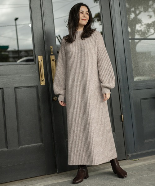 OPAQUE.CLIP（オペークドットクリップ）の「◆ハイネックワイドリブニットワンピース/マキシ丈【洗濯機洗い可】（ワンピース・レディース・オレンジ/ダークグレー/ナチュラル・36/38/40/42）」の8枚目の写真