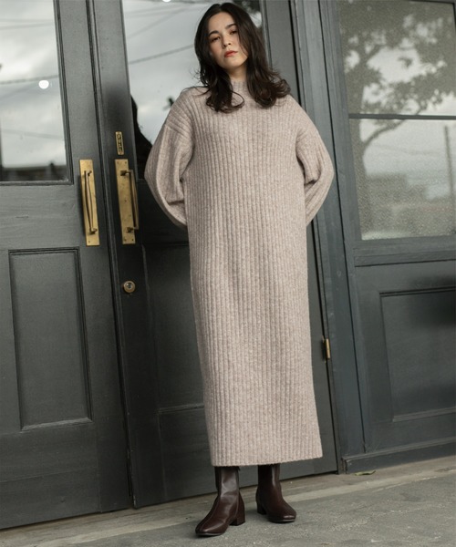 OPAQUE.CLIP（オペークドットクリップ）の「◆ハイネックワイドリブニットワンピース/マキシ丈【洗濯機洗い可】（ワンピース・レディース・オレンジ/ダークグレー/ナチュラル・36/38/40/42）」の9枚目の写真
