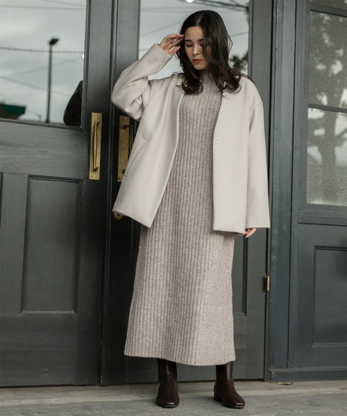 OPAQUE.CLIP（オペークドットクリップ）の「◆ハイネックワイドリブニットワンピース/マキシ丈【洗濯機洗い可】（ワンピース・レディース・オレンジ/ダークグレー/ナチュラル・36/38/40/42）」の14枚目の写真