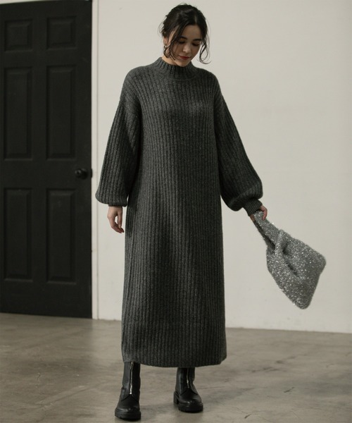 OPAQUE.CLIP（オペークドットクリップ）の「◆ハイネックワイドリブニットワンピース/マキシ丈【洗濯機洗い可】（ワンピース・レディース・オレンジ/ダークグレー/ナチュラル・36/38/40/42）」の16枚目の写真