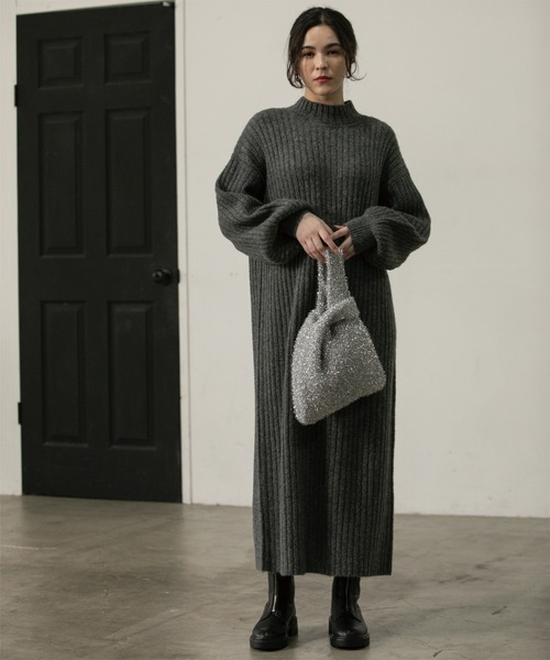 OPAQUE.CLIP（オペークドットクリップ）の「◆ハイネックワイドリブニットワンピース/マキシ丈【洗濯機洗い可】（ワンピース・レディース・オレンジ/ダークグレー/ナチュラル・36/38/40/42）」の17枚目の写真