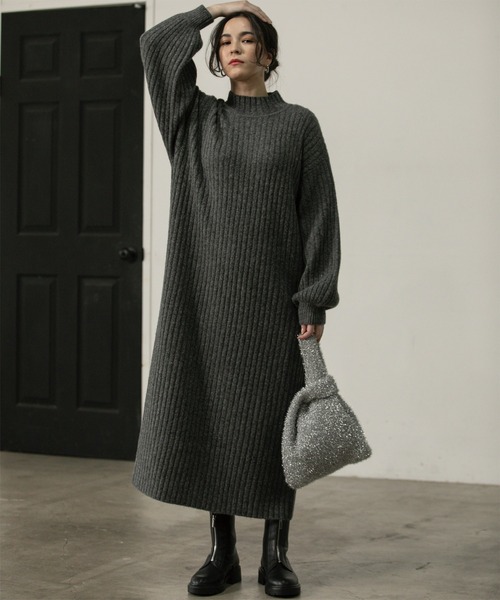 OPAQUE.CLIP（オペークドットクリップ）の「◆ハイネックワイドリブニットワンピース/マキシ丈【洗濯機洗い可】（ワンピース・レディース・オレンジ/ダークグレー/ナチュラル・36/38/40/42）」の19枚目の写真