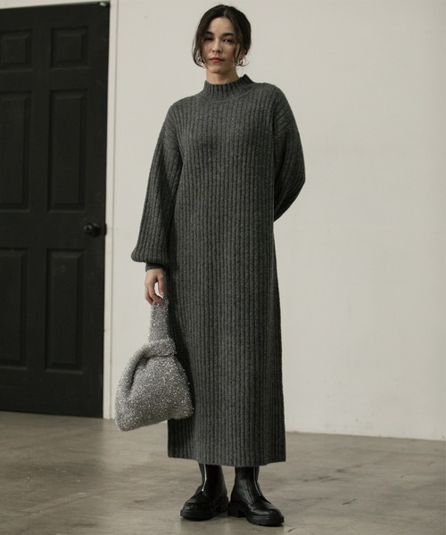 OPAQUE.CLIP（オペークドットクリップ）の「◆ハイネックワイドリブニットワンピース/マキシ丈【洗濯機洗い可】（ワンピース・レディース・オレンジ/ダークグレー/ナチュラル・36/38/40/42）」の20枚目の写真