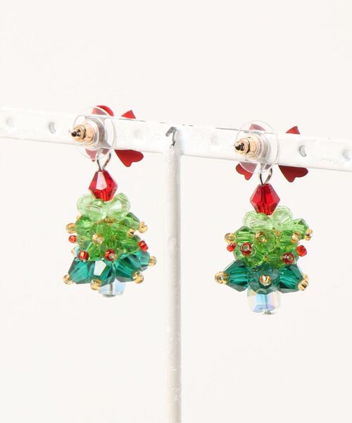クリスマスツリー型ピアス 軽量 クリスマスツリー スタッドピアス ハンドメイド クリスマス