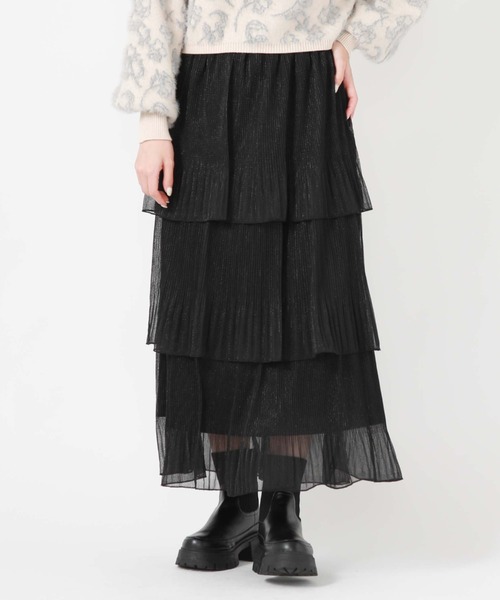archives（アルシーヴ）の「ラメチュールプリーツティアードスカート（スカート・レディース・シルバーグレー/チャコールグレー/ブラック・MEDIUM）」の6枚目の写真