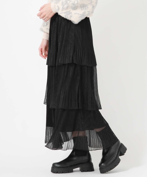 archives（アルシーヴ）の「ラメチュールプリーツティアードスカート（スカート・レディース・シルバーグレー/チャコールグレー/ブラック・MEDIUM）」の4枚目の写真