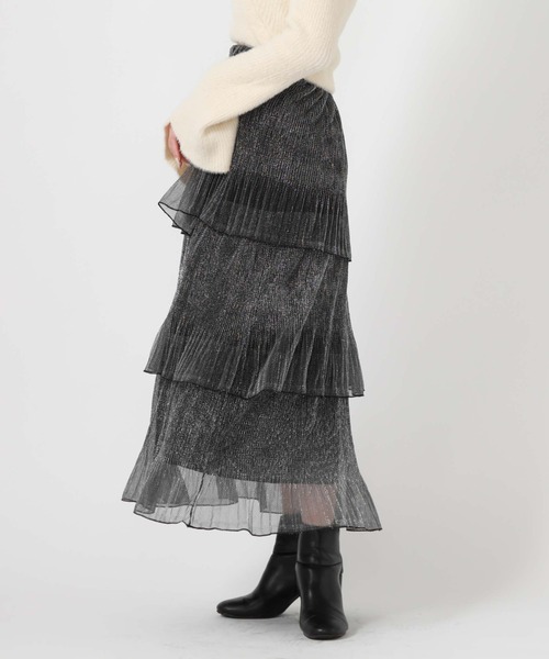 archives（アルシーヴ）の「ラメチュールプリーツティアードスカート（スカート・レディース・シルバーグレー/チャコールグレー/ブラック・MEDIUM）」の14枚目の写真