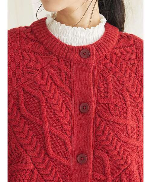 CRAFT STANDARD BOUTIQUE（クラフトスタンダードブティック）の「ケーブルパッチワークカーデイガン（カーディガン/ボレロ・レディース・レッド/ネイビー/ライトベージュ・FREE）」の7枚目の写真