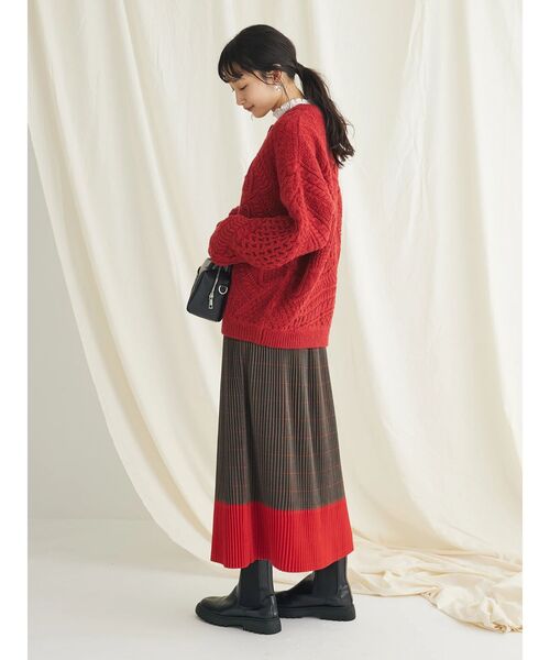 CRAFT STANDARD BOUTIQUE（クラフトスタンダードブティック）の「ケーブルパッチワークカーデイガン（カーディガン/ボレロ・レディース・レッド/ネイビー/ライトベージュ・FREE）」の11枚目の写真