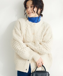 ケーブルパッチワークカーデイガン