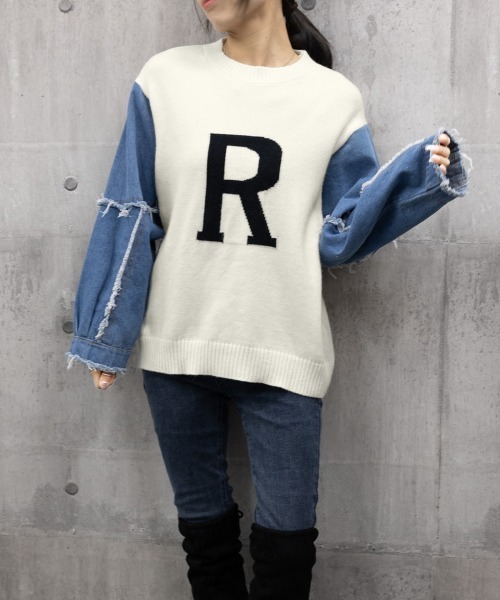 Miniministore(ミニミニストア)の「ドッキングニット デニムシャツ 切り替え(Tシャツ/カットソー・レディース・グリーン/ベージュ/ブラック/オフホワイト/ネイビー・フリー)」の14枚目の写真