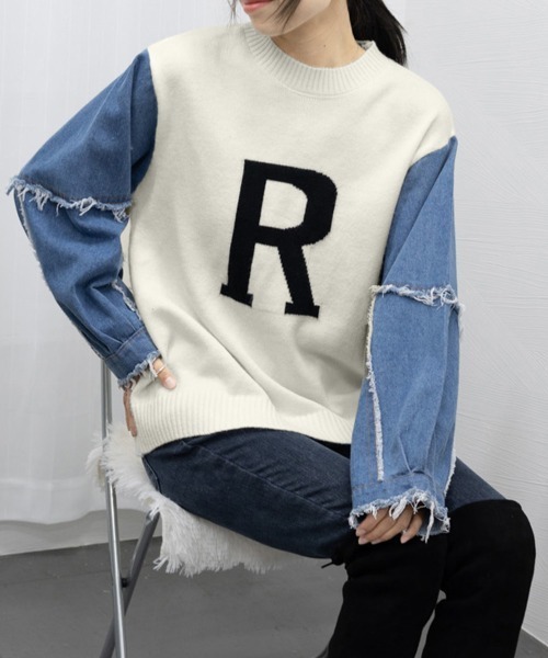 Miniministore(ミニミニストア)の「ドッキングニット デニムシャツ 切り替え(Tシャツ/カットソー・レディース・グリーン/ベージュ/ブラック/オフホワイト/ネイビー・フリー)」の15枚目の写真