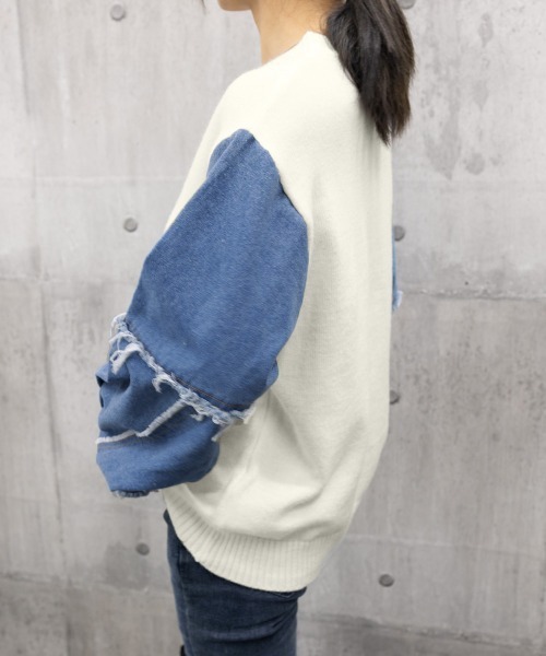 Miniministore(ミニミニストア)の「ドッキングニット デニムシャツ 切り替え(Tシャツ/カットソー・レディース・グリーン/ベージュ/ブラック/オフホワイト/ネイビー・フリー)」の16枚目の写真