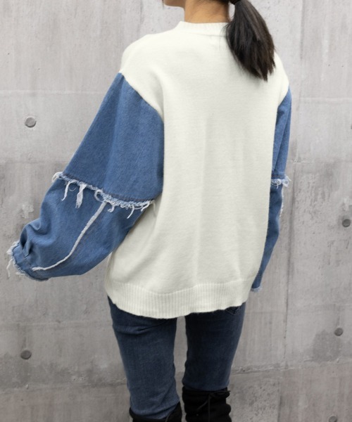 Miniministore(ミニミニストア)の「ドッキングニット デニムシャツ 切り替え(Tシャツ/カットソー・レディース・グリーン/ベージュ/ブラック/オフホワイト/ネイビー・フリー)」の17枚目の写真
