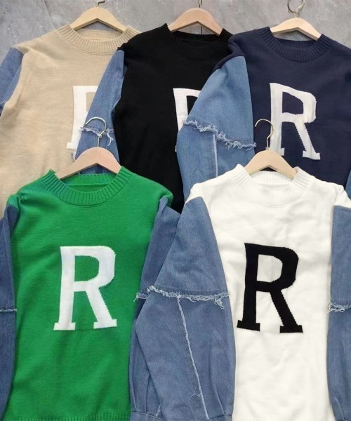 Miniministore(ミニミニストア)の「ドッキングニット デニムシャツ 切り替え(Tシャツ/カットソー・レディース・グリーン/ベージュ/ブラック/オフホワイト/ネイビー・フリー)」の18枚目の写真