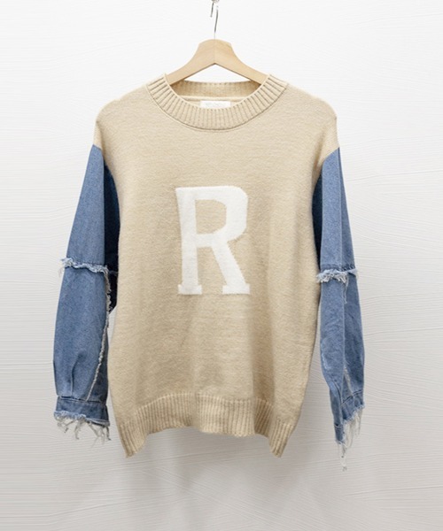 Miniministore(ミニミニストア)の「ドッキングニット デニムシャツ 切り替え(Tシャツ/カットソー・レディース・グリーン/ベージュ/ブラック/オフホワイト/ネイビー・フリー)」の19枚目の写真