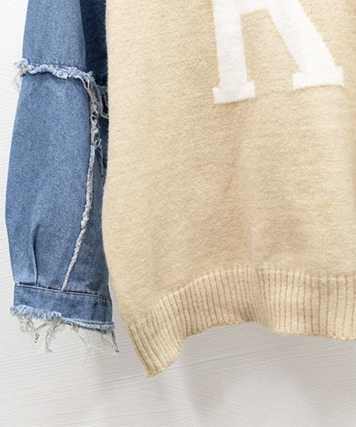 Miniministore(ミニミニストア)の「ドッキングニット デニムシャツ 切り替え(Tシャツ/カットソー・レディース・グリーン/ベージュ/ブラック/オフホワイト/ネイビー・フリー)」の21枚目の写真