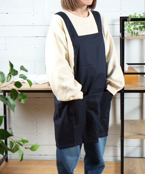 studio CLIP（スタディオクリップ）の「リネン混H型エプロン S（エプロン・レディース・イエロー/ネイビー・FREE）」の2枚目の写真